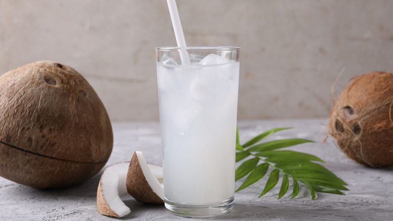 A glass of coconut water