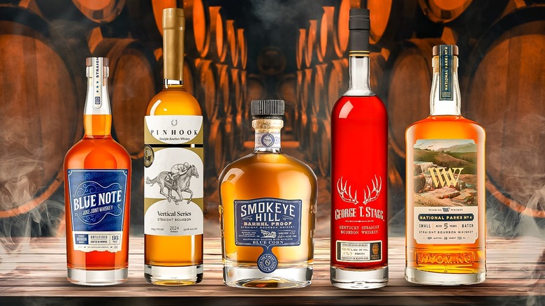 lineup of assorted bourbon bottles
