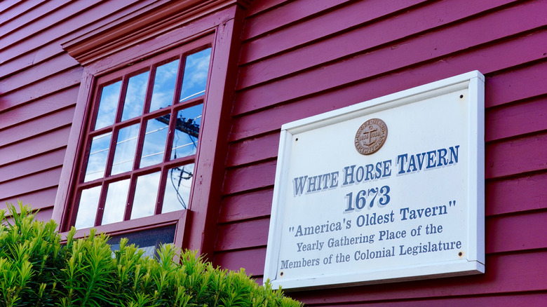 White Horse Tavern sign with date of 1673 stating America's Oldest Tavern