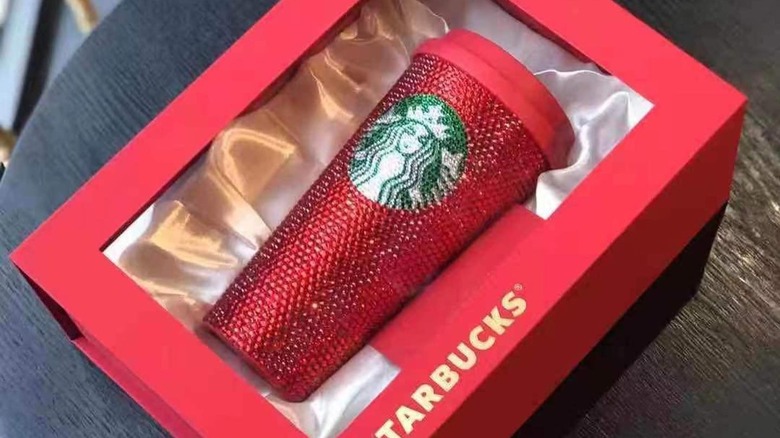 Red Starbucks Swarovski crystal tumbler in a box